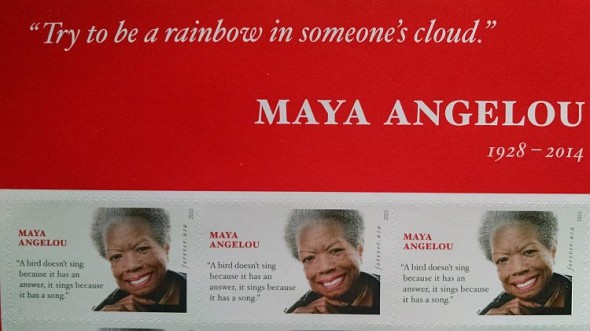 A picture of part of one of the new Maya Angelou stamp sheets that were issues Tuesday, April 7, 2015. (photo: cjzurcher)